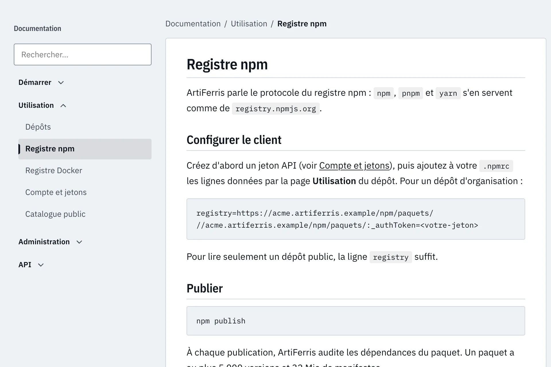 ArtiFerris: a page of the built-in documentation, with its tree