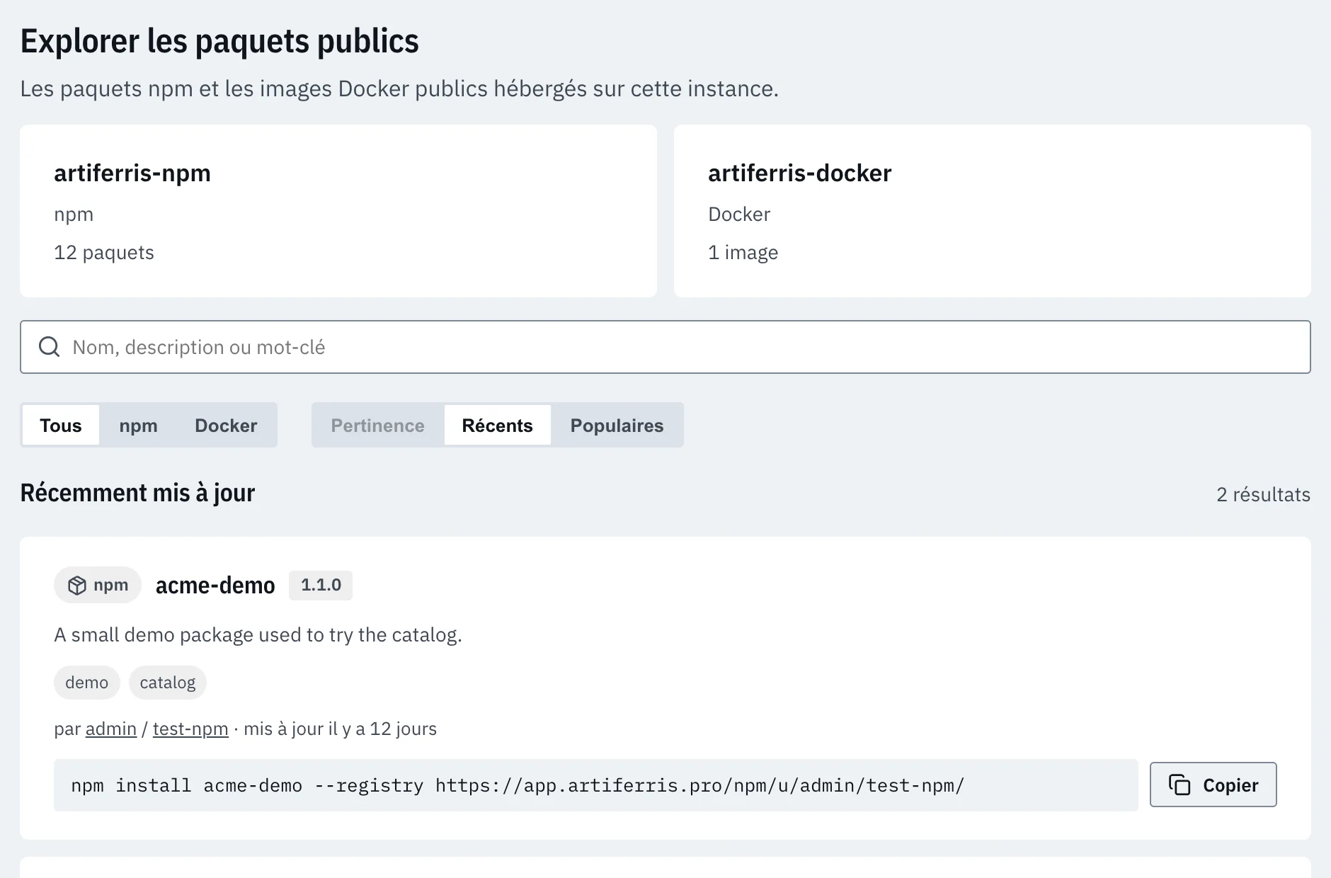 ArtiFerris: the public catalog of packages and images, readable without an account