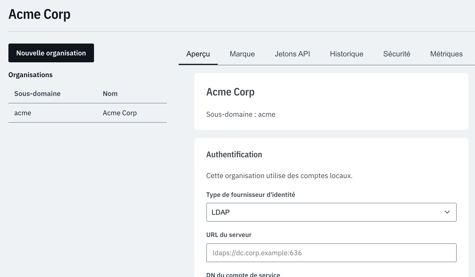 ArtiFerris: the administration of an organization, with its members and settings
